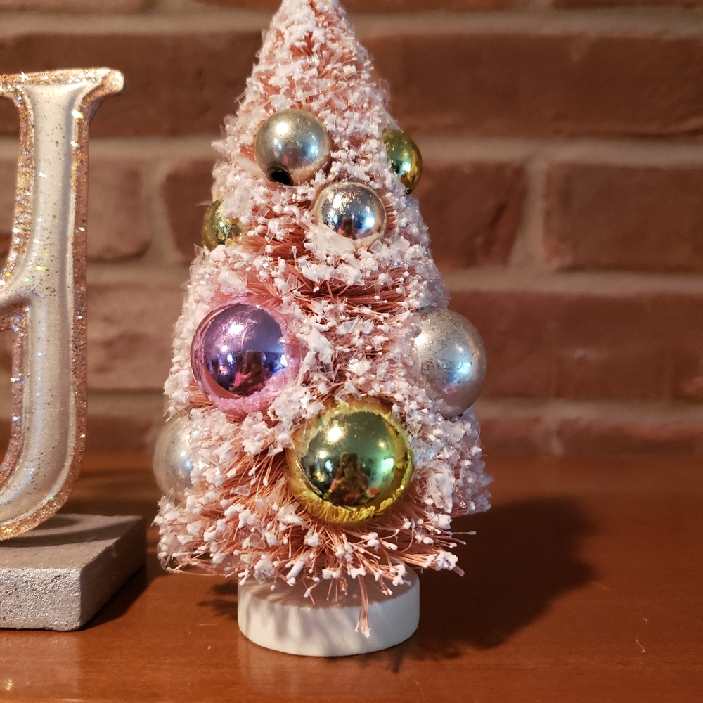 Blush Pink snow flocked tree small shabby chic